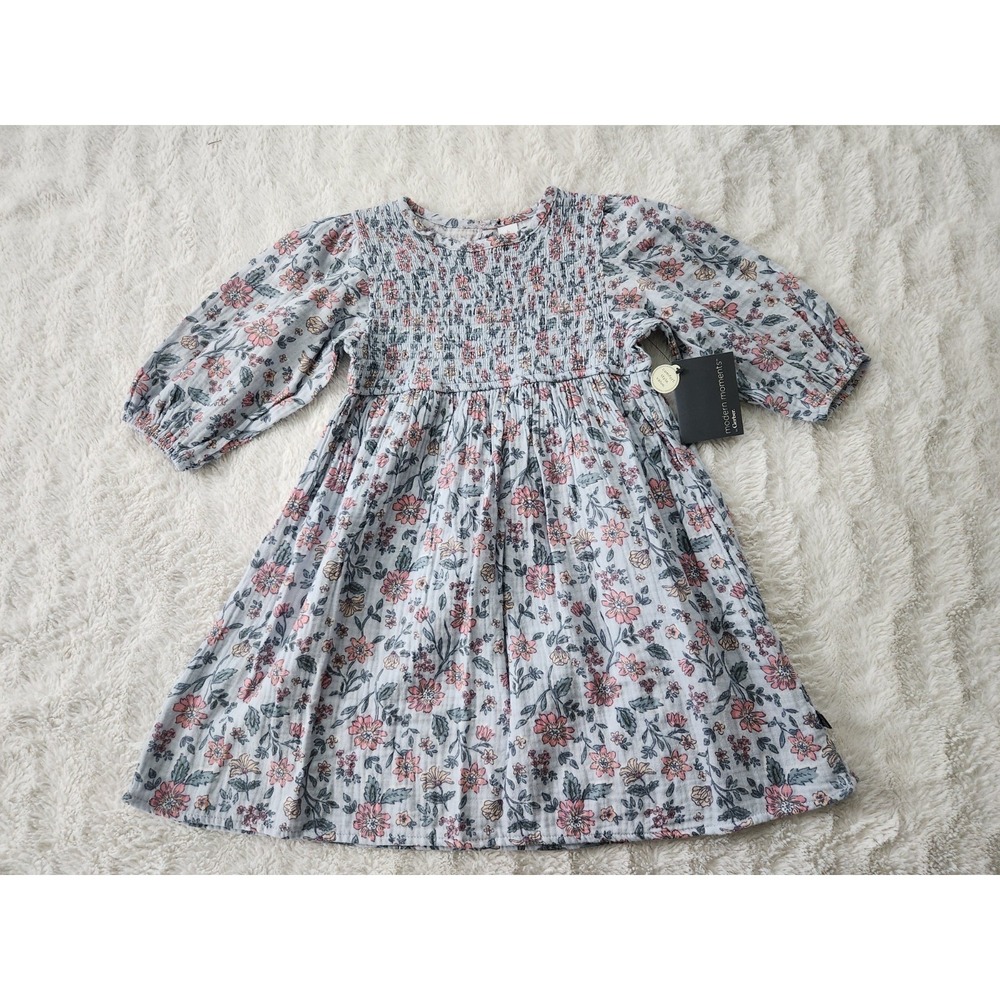 Modern Moments by Gerber Toddler Girls Dress 5T NWT Light Blue Floral Smocked